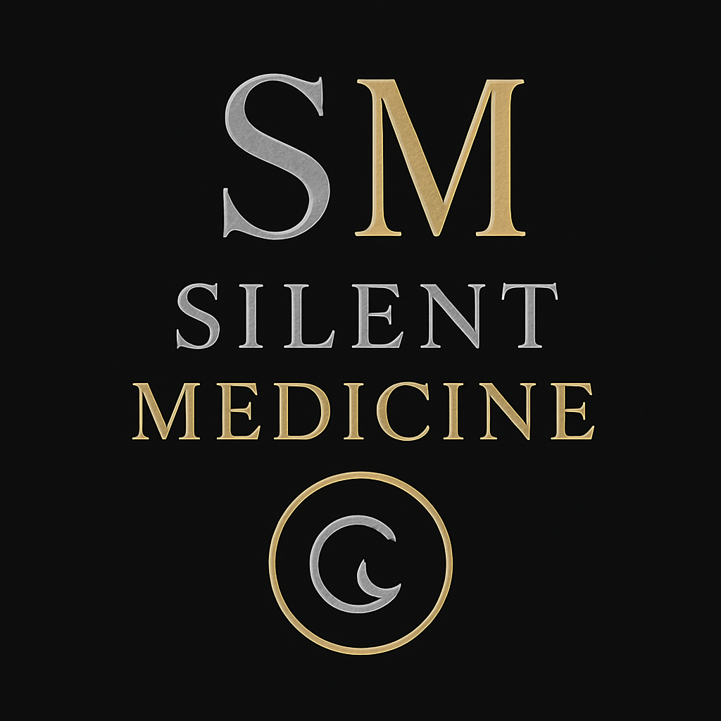 Silent Medicine logo – gold and silver design